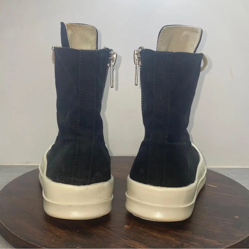Rick Owens Black White Canvas High-Top Sneakers Lace Up Zipper Size 40